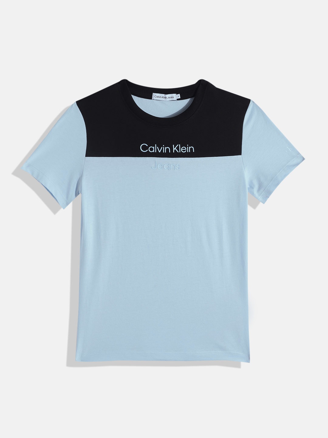 

Calvin Klein Jeans Boys Colourblocked Round-Neck Pure Cotton T-shirt, Blue