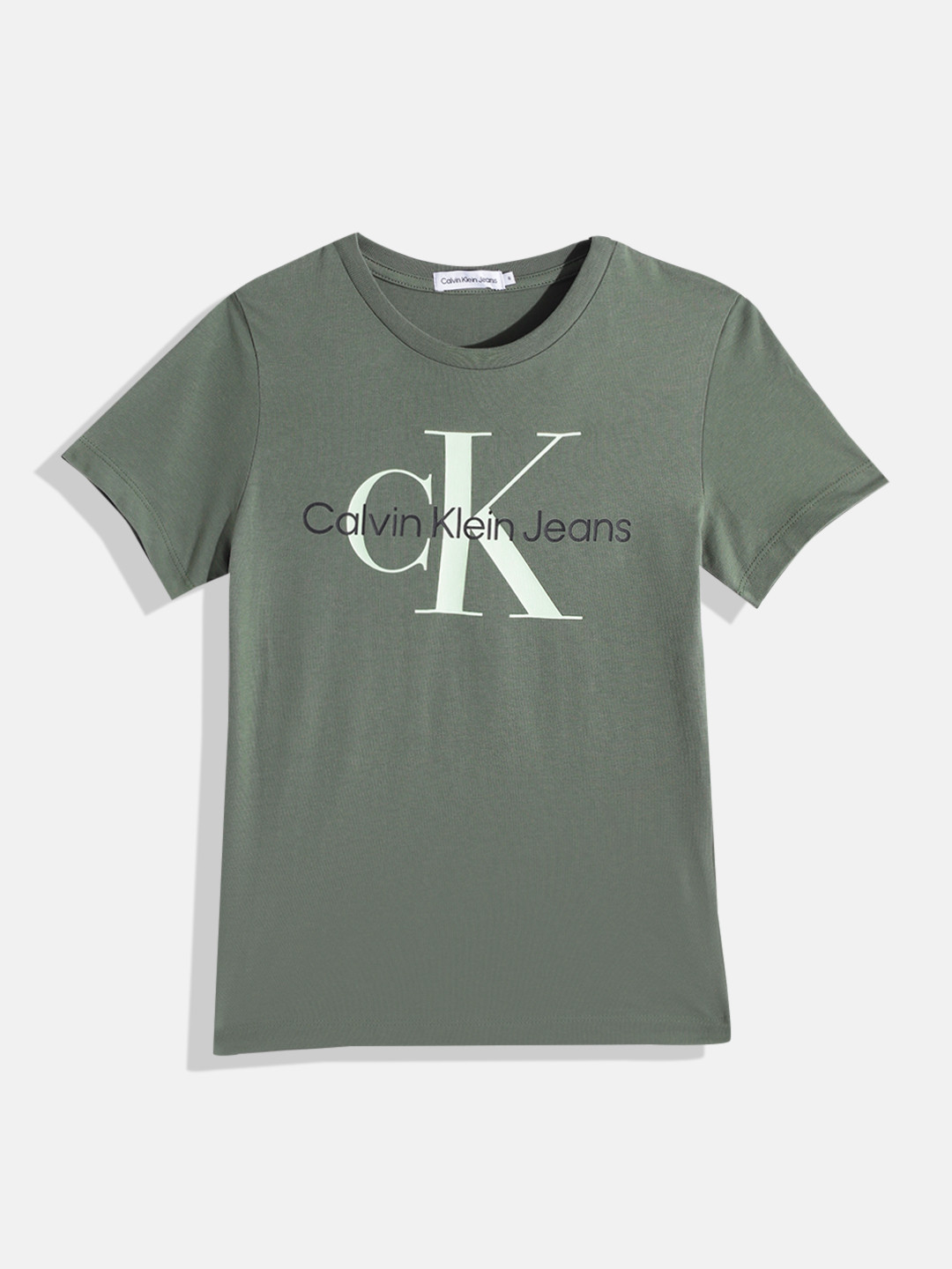 

Calvin Klein Jeans Kids Pure Cotton Brand Logo Printed T-shirt, Olive