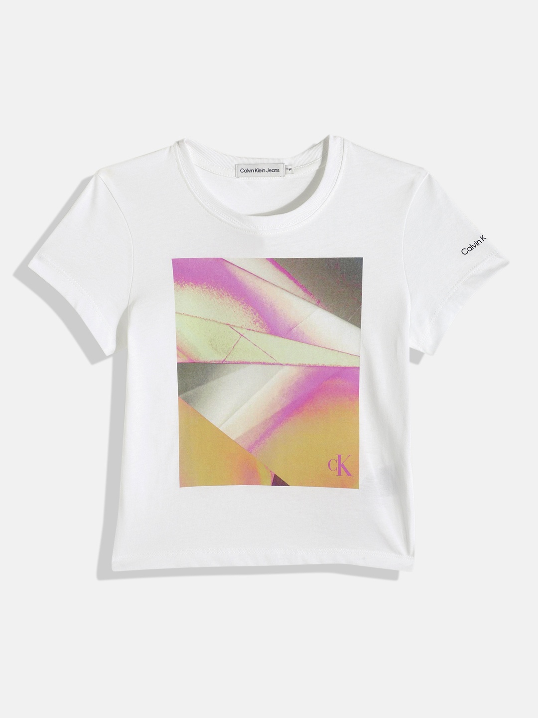

Calvin Klein Jeans Girls Printed Pure Cotton T-shirt, White