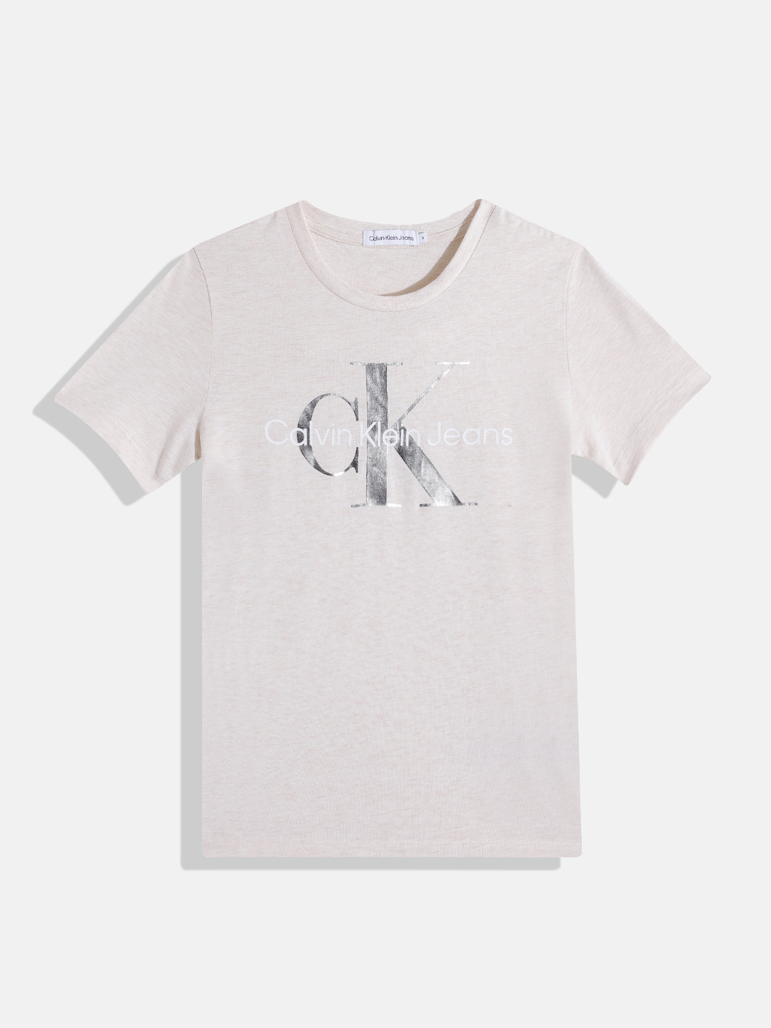 

Calvin Klein Jeans Kids Pure Cotton Brand Logo Printed T-shirt, Off white