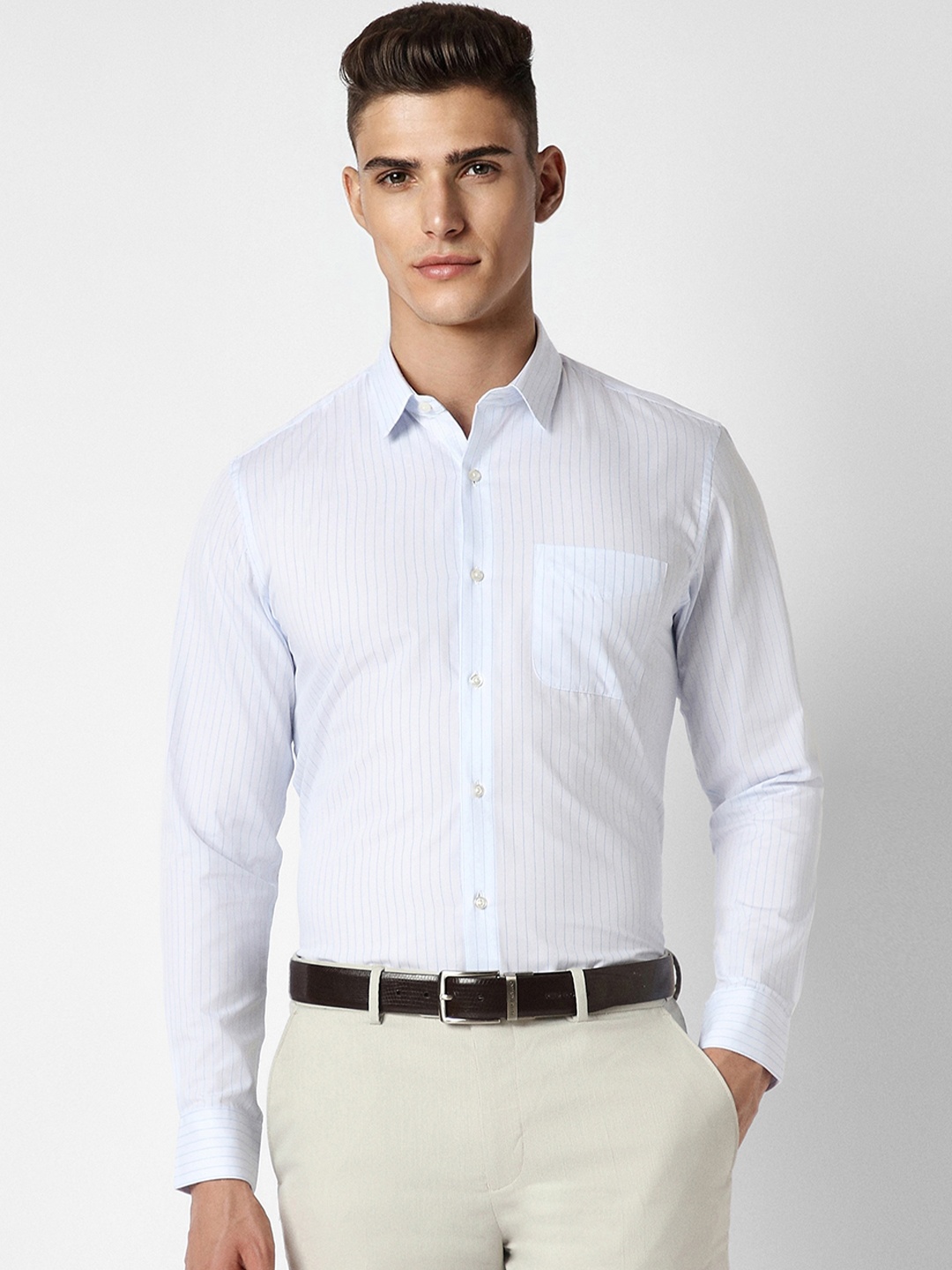 

Peter England Men White Slim Fit Striped Formal Shirt
