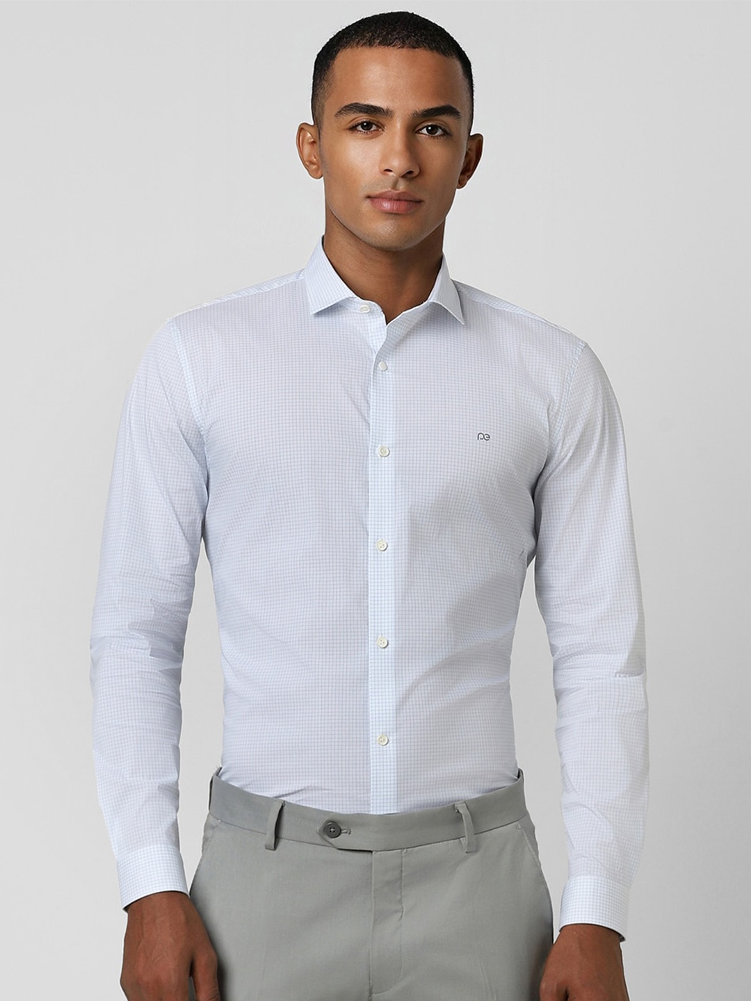 

Peter England Slim Fit Micro Checked Spread Collar Formal Shirt, White