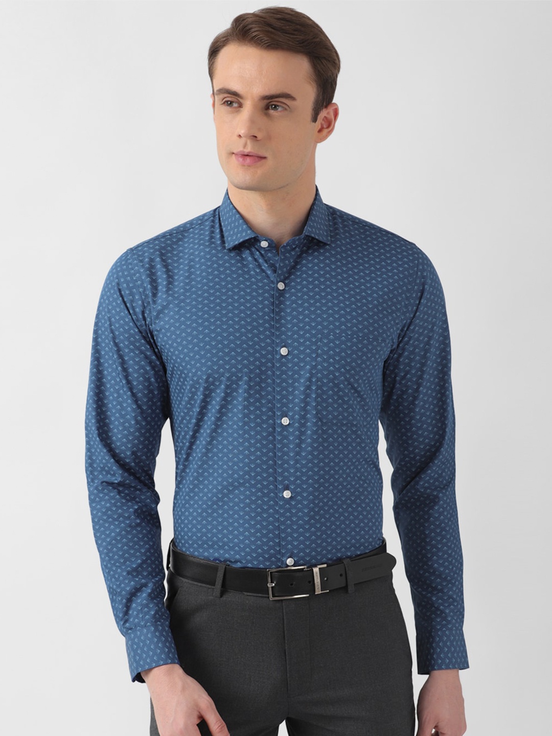 

Peter England Slim Fit Micro Ditsy Printed Pure Cotton Formal Shirt, Blue