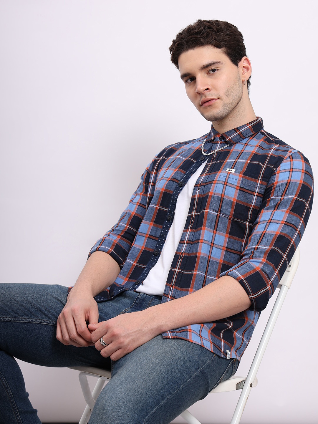 

Lee Slim Fit Tartan Checked Pure Cotton Casual Shirt, Blue