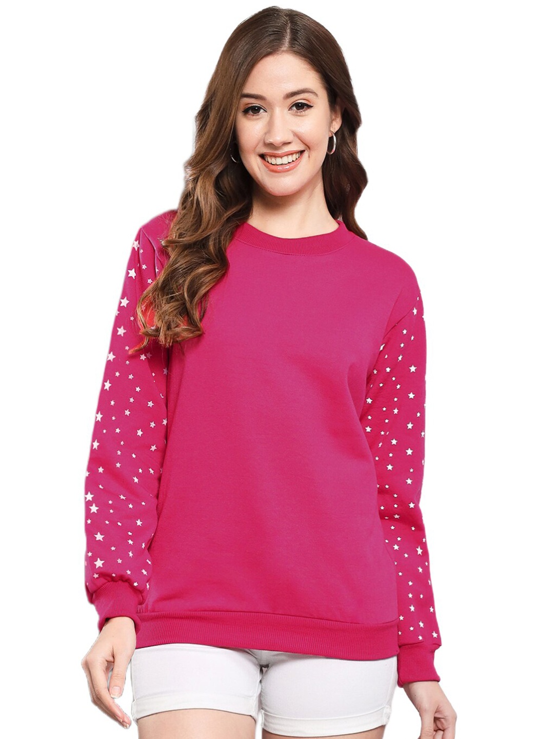 

Funday Fashion Conversational Printed Round Neck Fleece Pullover Sweatshirt, Pink
