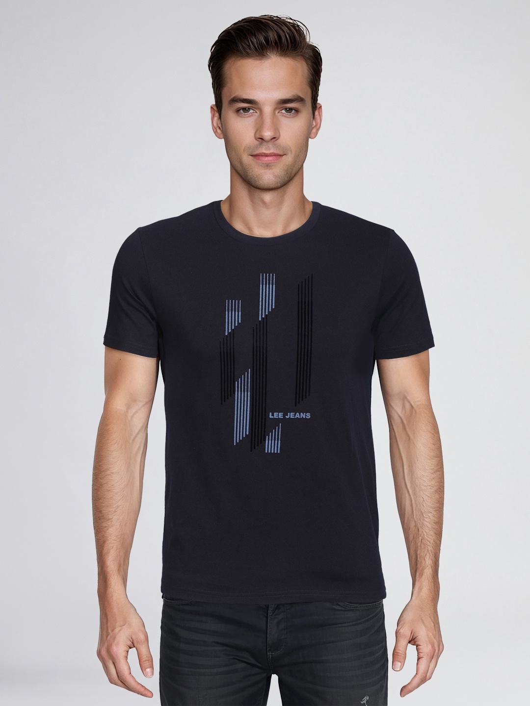 

Lee Geometric Printed Slim Fit Cotton T-shirt, Navy blue