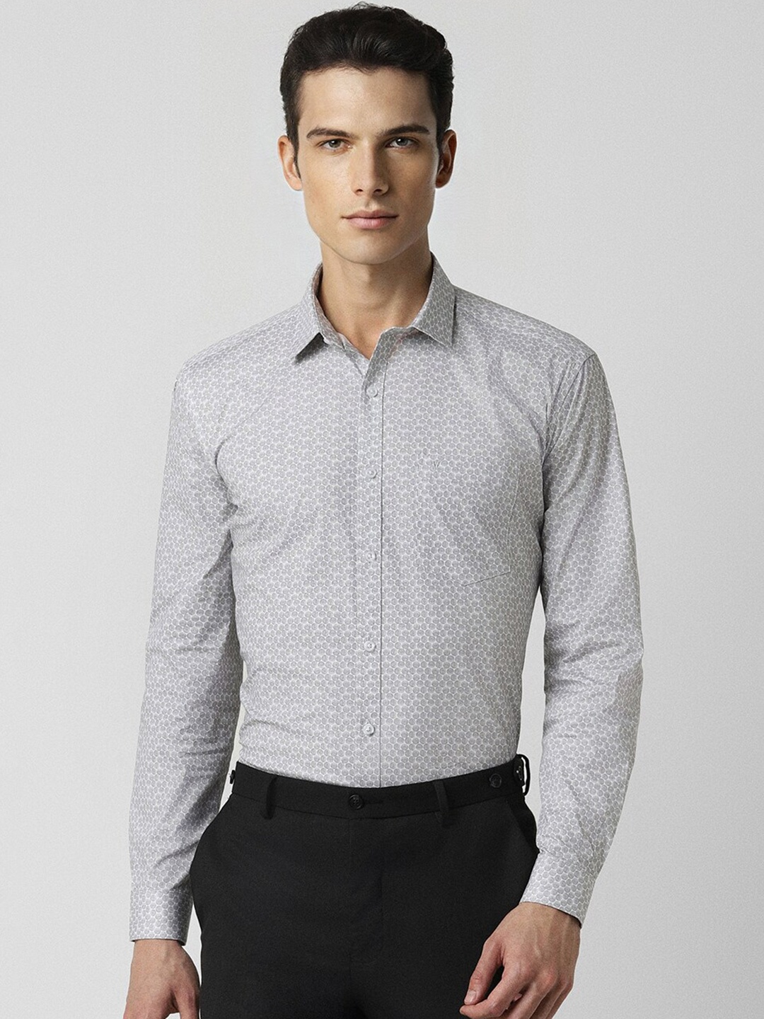 

V Dot Slim Fit Micro Ditsy Printed Pure Cotton Formal Shirt, Grey