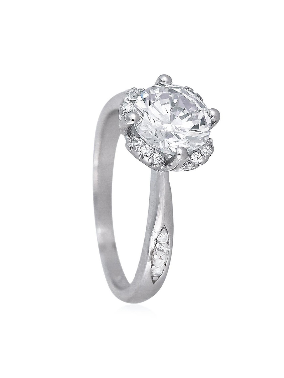 

RATNAVALI JEWELS Silver-Plated American Diamond Studded Finger Ring