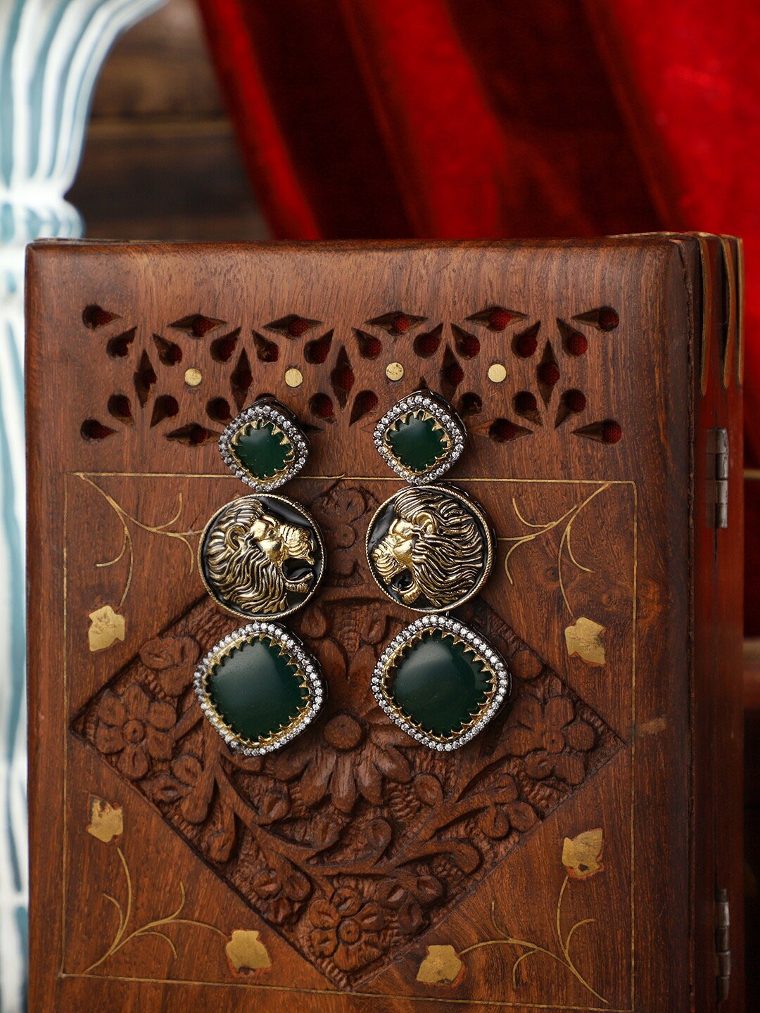 

PATOLA BY VJ Gold-Plated Stone-Studded Contemporary Drop Earrings, Silver