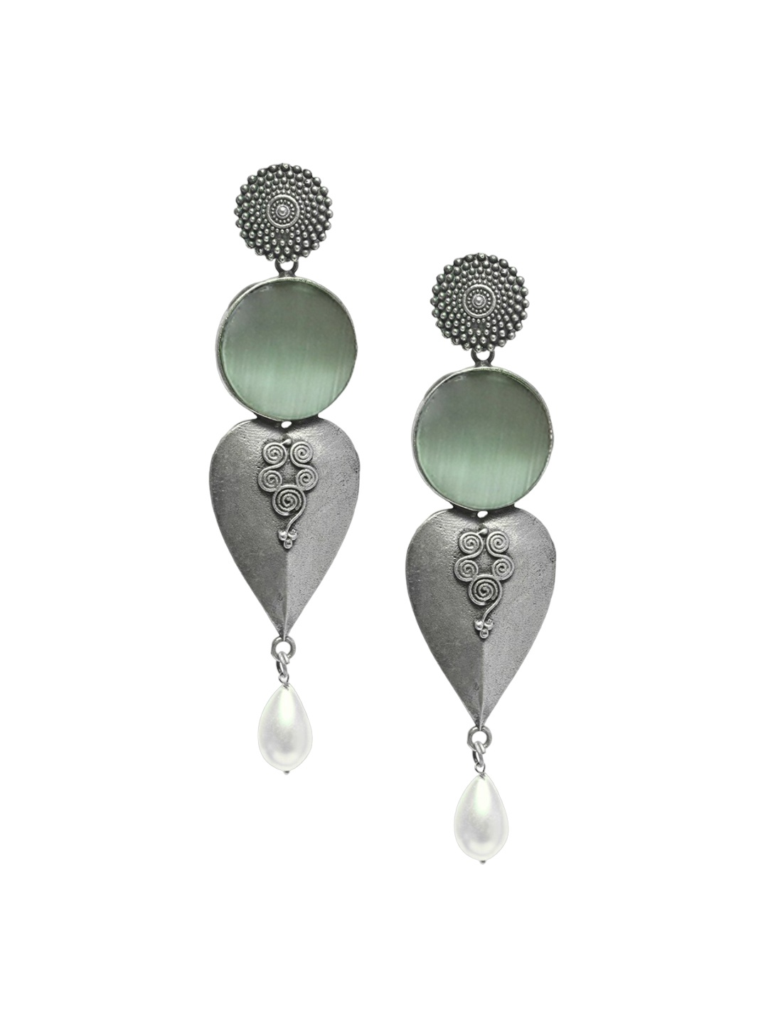 

PATOLA BY VJ Silver-Plated Beaded Oxidised Contemporary Drop Earrings