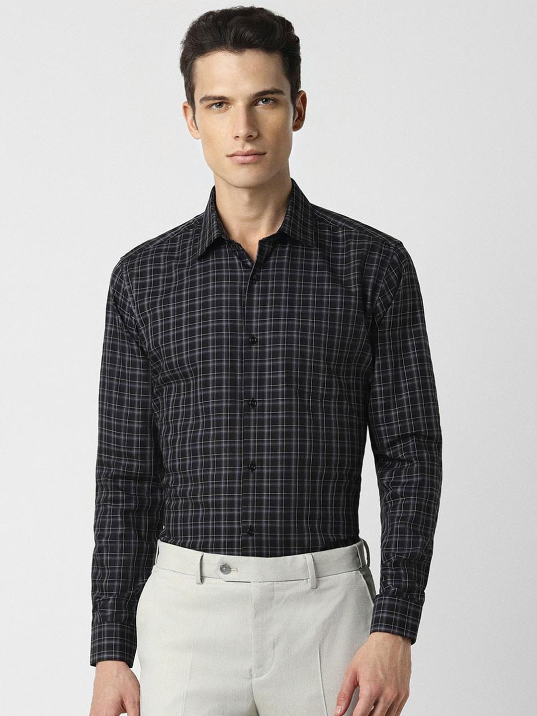 

Van Heusen Tartan Checked Regular Fit Cotton Formal Shirt, Black