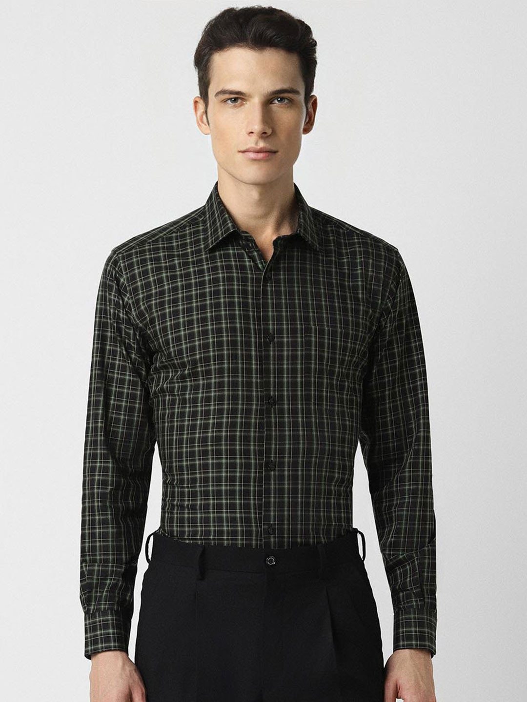 

Van Heusen Tartan Checked Regular Fit Cotton Formal Shirt, Black