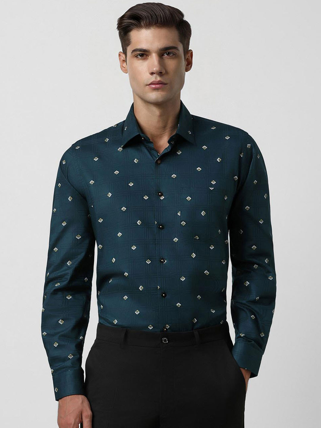 

Van Heusen Slim Fit Geometric Printed Formal Shirt, Green