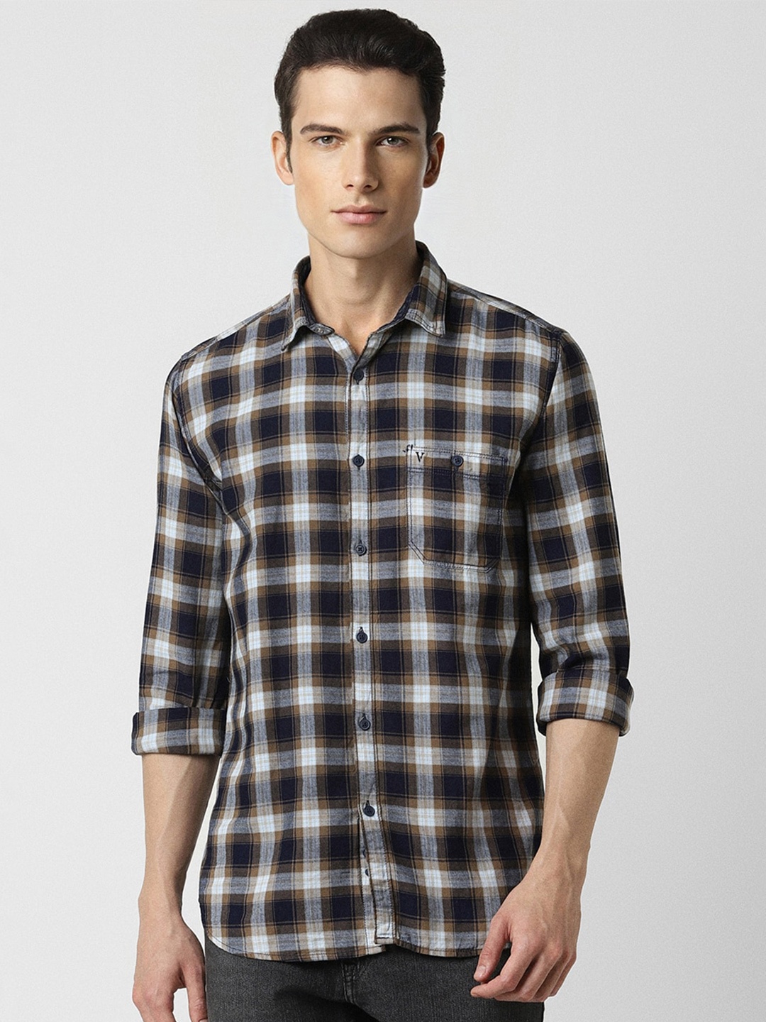 

VAN HEUSEN DENIM LABS Tartan Checked Slim Fit Cotton Casual Shirt, Black