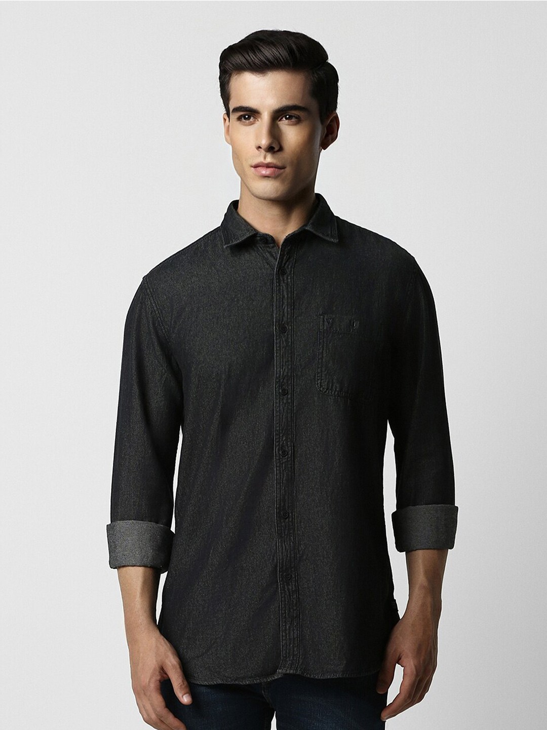 

VAN HEUSEN DENIM LABS Slim Fit Cotton Casual Shirt, Black