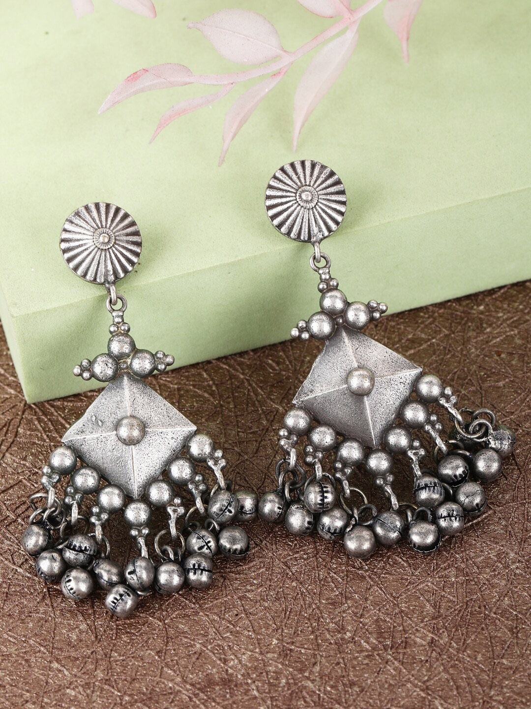 

Anouk Silver-Plated Artificial Beads Studded Jhumkas