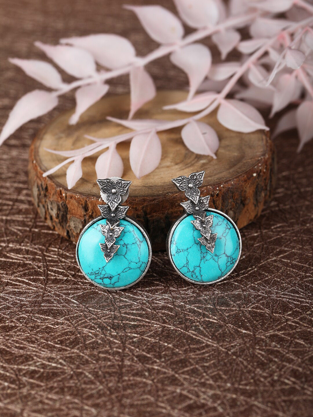 

Anouk Silver-Toned & Blue Silver-Plated Oxidised Classic Drop Earrings