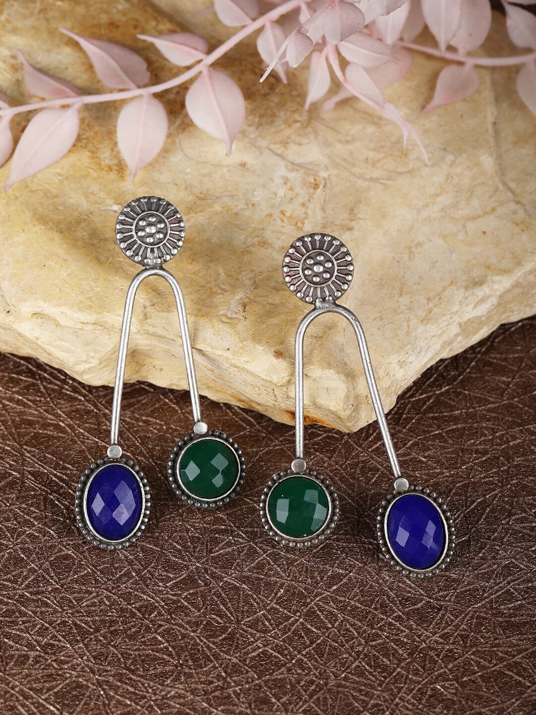 

Anouk Oxidised Silver-Plated Drop Earrings, Green