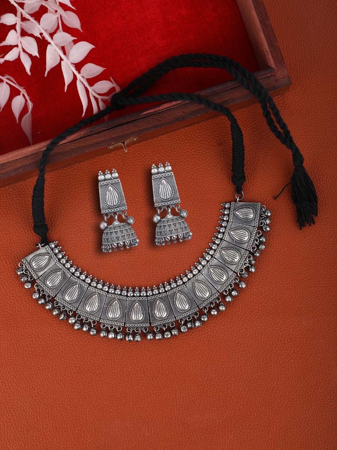 

Anouk Oxidised Silver-Plated Ghungroo Detailed Jewellery Set