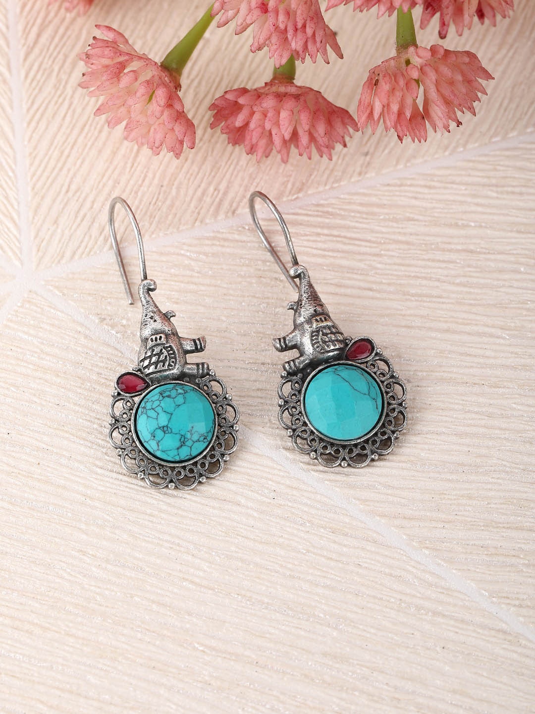 

Anouk Silver-Plated Artificial Stones Studded Drop Earrings