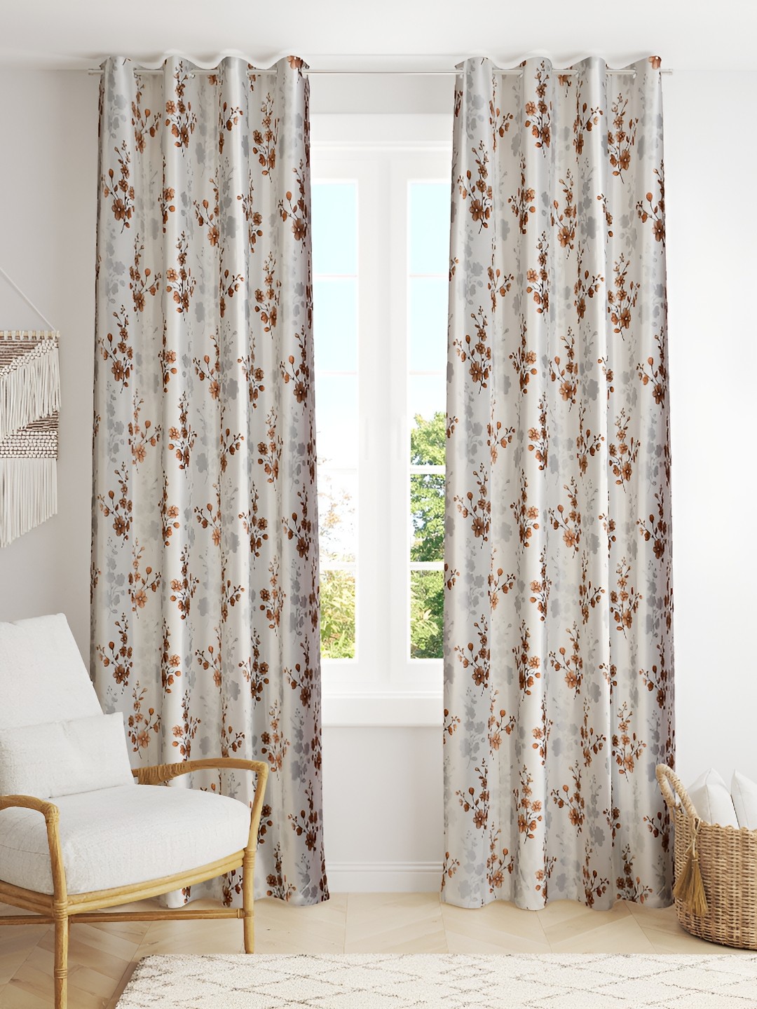 

LAFIONA Brown & Red 2 Pieces Floral Room Darkening Long Door Curtains