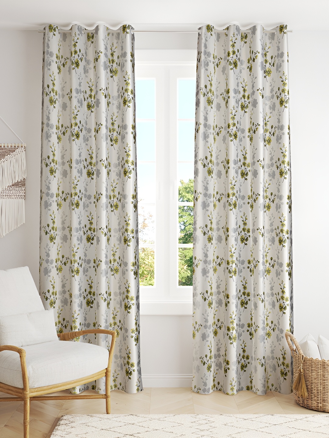 

LAFIONA Green & Red 2 Pieces Floral Room Darkening Door Curtains
