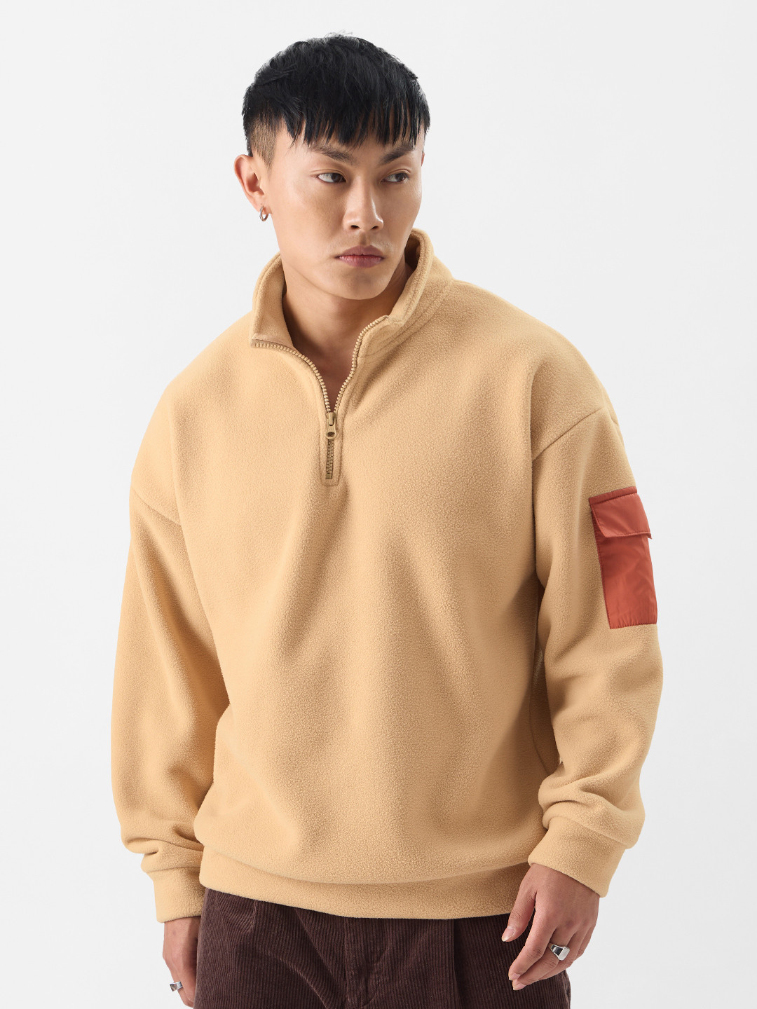 

The Souled Store Mock Collar Cotton Sweatshirt, Beige