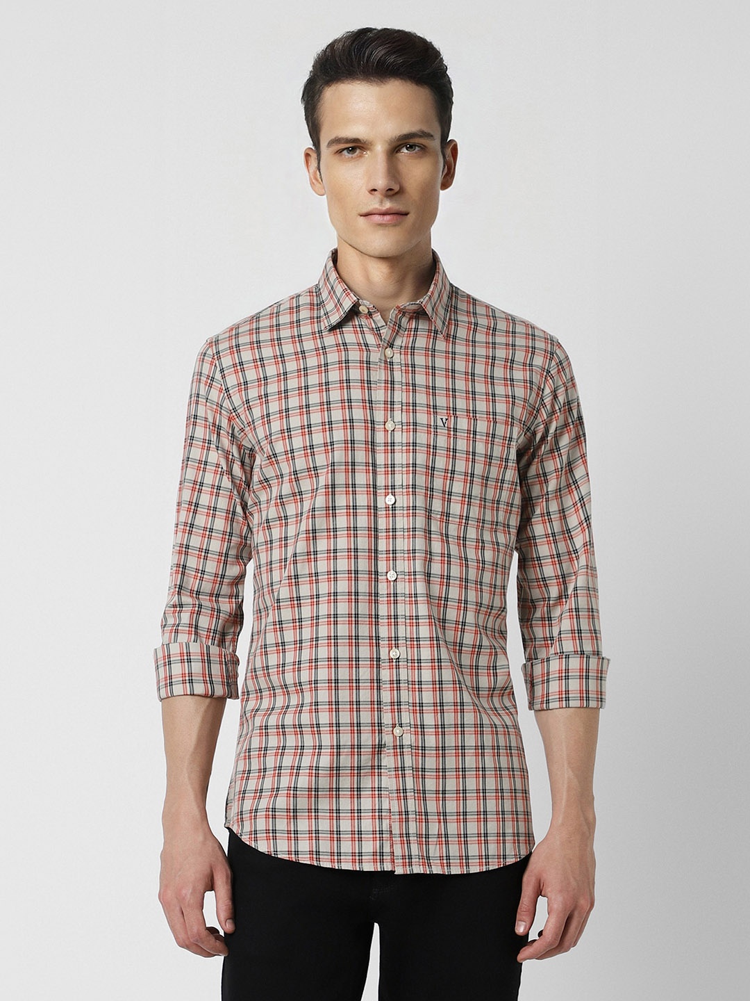 

Van Heusen Sport Slim Fit Tartan Checks Opaque Cotton Casual Shirt, Grey