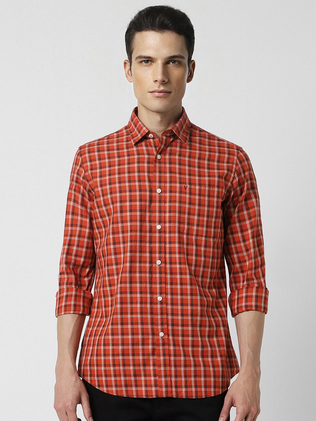 

Van Heusen Sport Slim Fit Checked Pure Cotton Casual Shirt, Red
