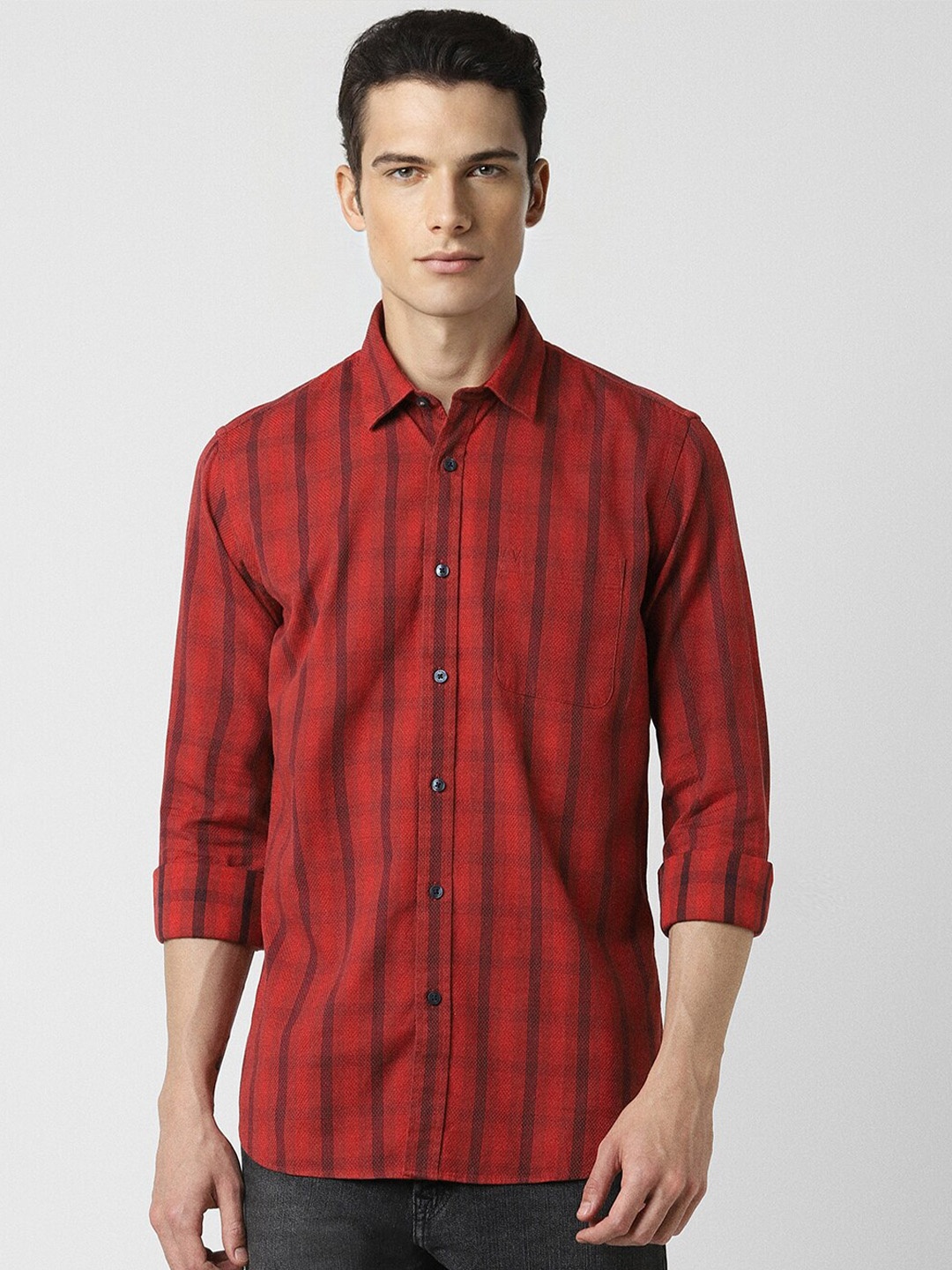 

Van Heusen Sport Slim Fit Checked Pure Cotton Casual Shirt, Red