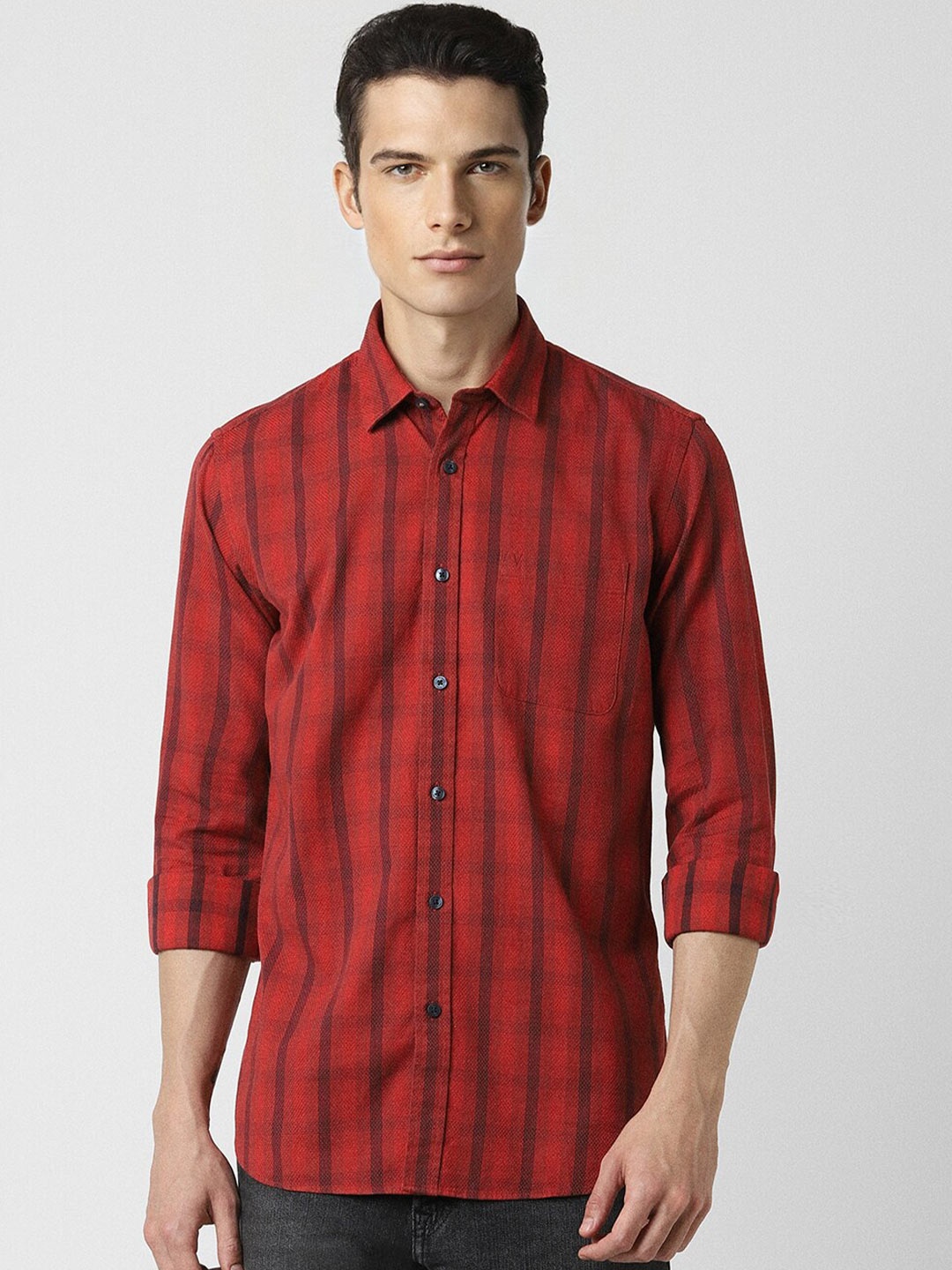 

Van Heusen Sport Slim Fit Checked Pure Cotton Casual Shirt, Red