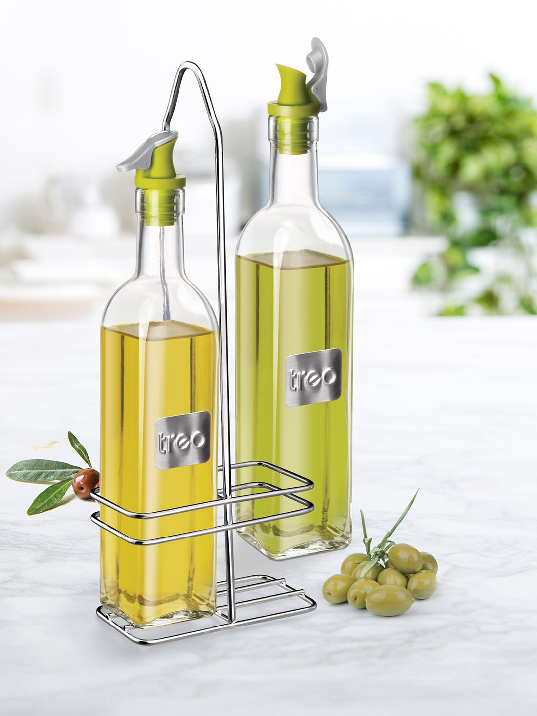 

Treo Transparent Set of 2 Glass Swift Square Oil Dispenser With Stand 500ml Each