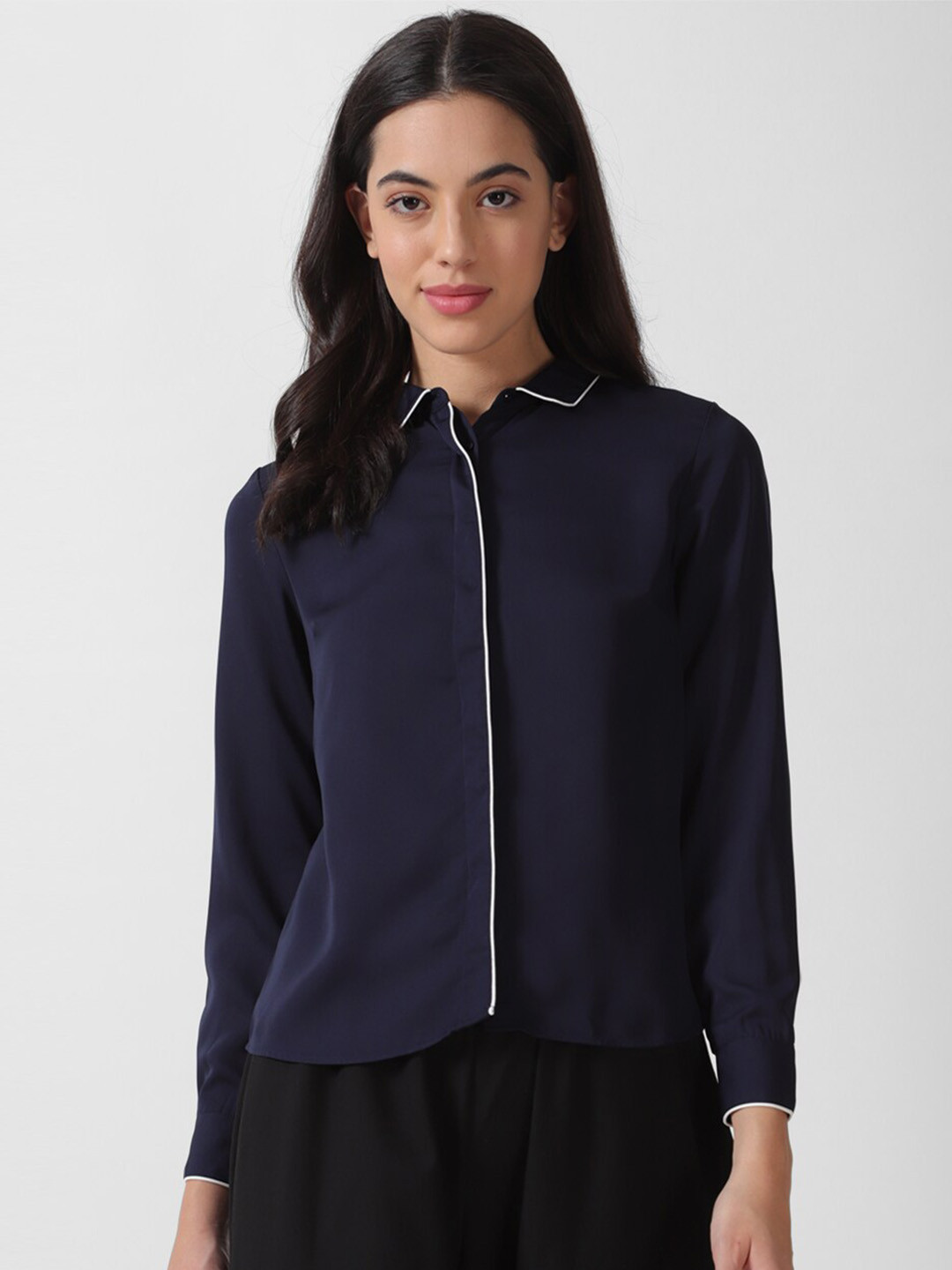 

Van Heusen Woman Spread Collar Casual Shirt, Navy blue