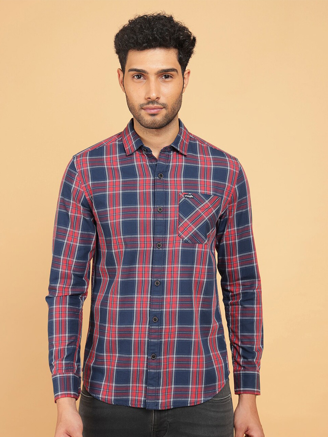 

Wrangler Tartan Checked Spread Collar Cotton Casual Shirt, Red