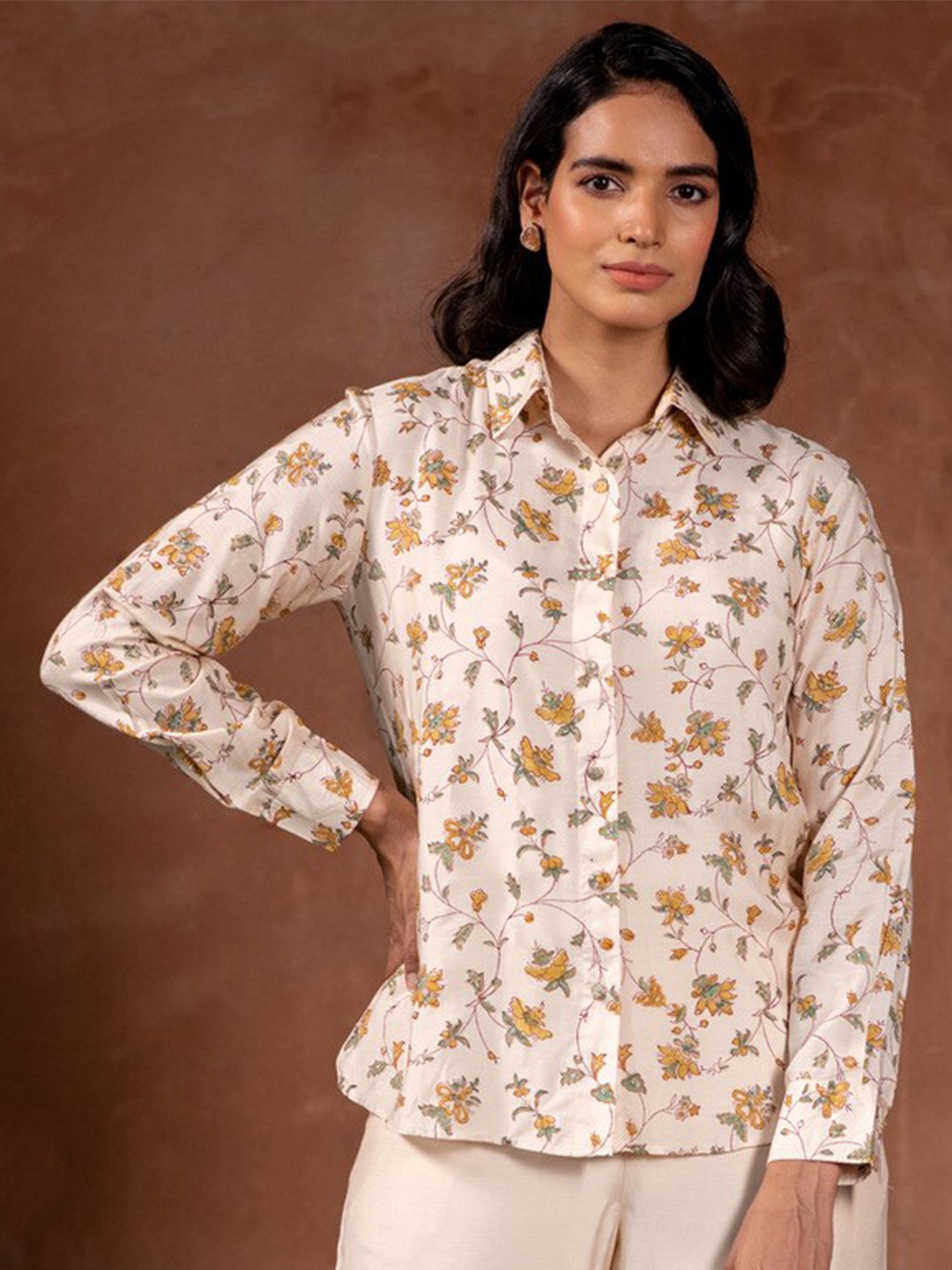 

Prakriti Jaipur Floral Printed Cotton Casual Shirt, White