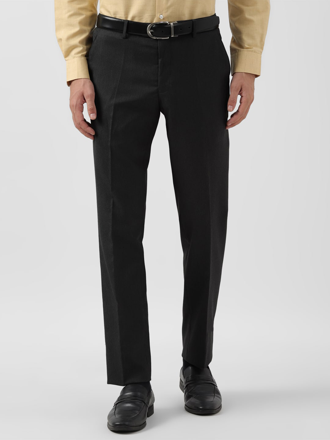 

Peter England Men Slim Fit Mid Rise Formal Trousers, Black