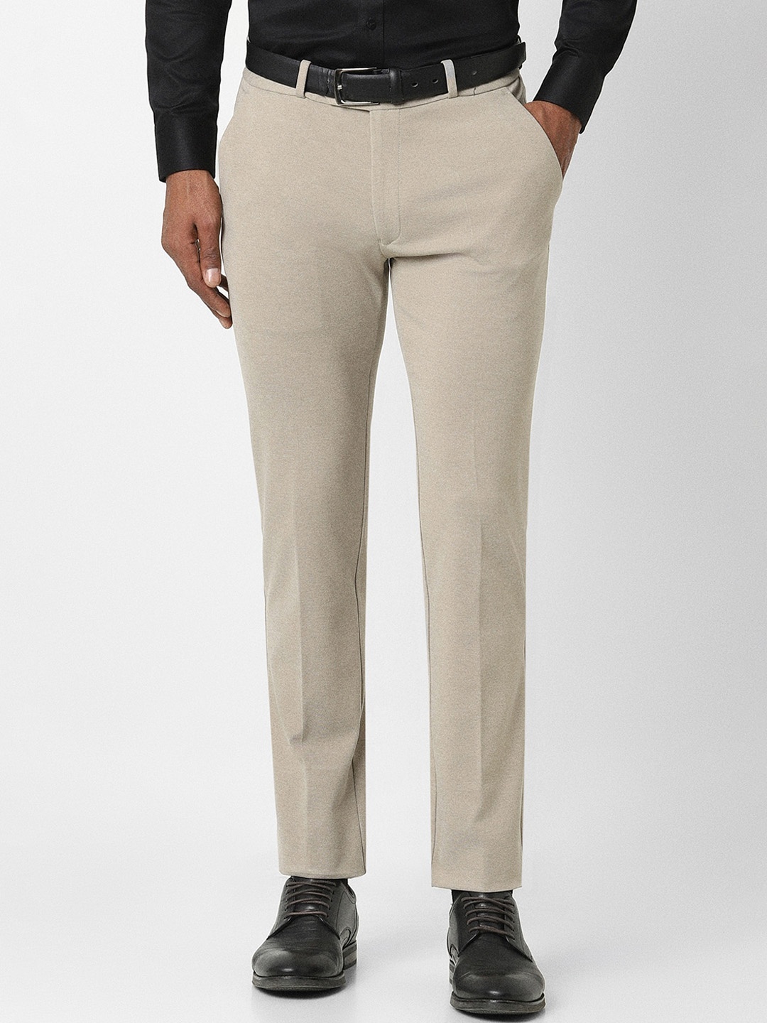 

Peter England Men Slim Fit Mid Rise Formal Trousers, Beige