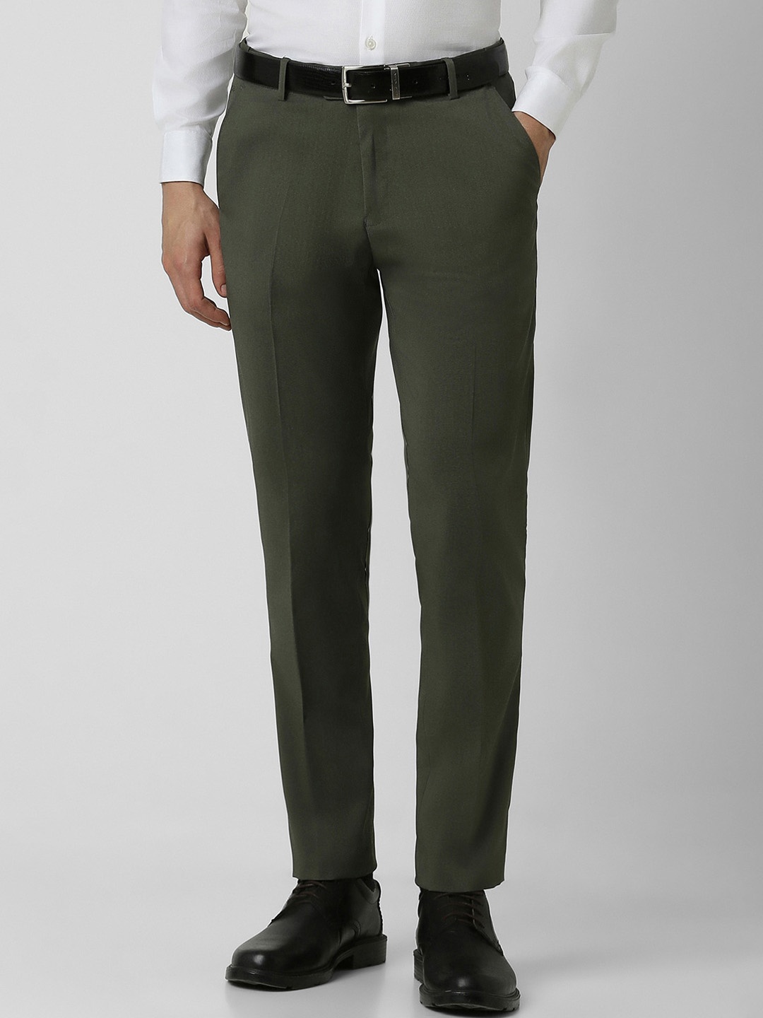 

Peter England Men Slim Fit Mid Rise Formal Trousers, Green