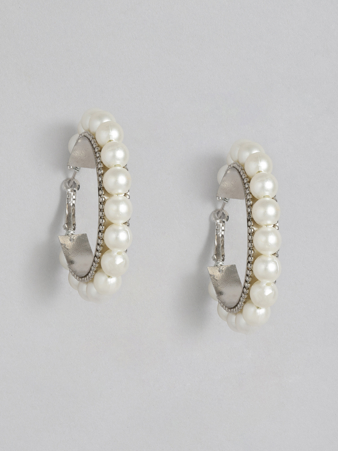 

Anouk Silver-Plated Circular Artificial Beads Hoop Earrings