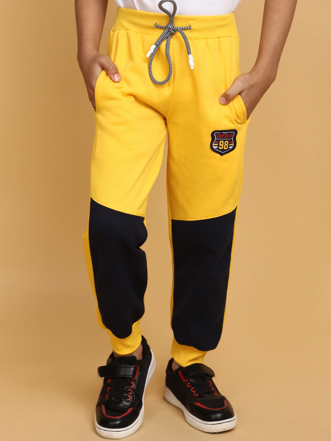 

V-Mart Boys Colourblocked Cotton Fleece Joggers, Yellow