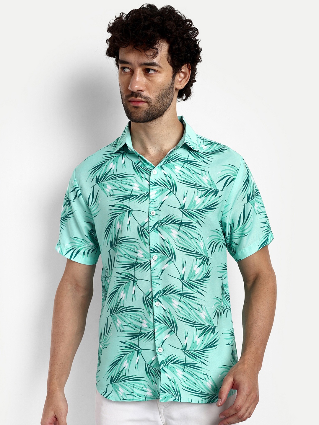

GRECIILOOKS Relaxed Tropical Printed Short Sleeves Casual Shirt, Green