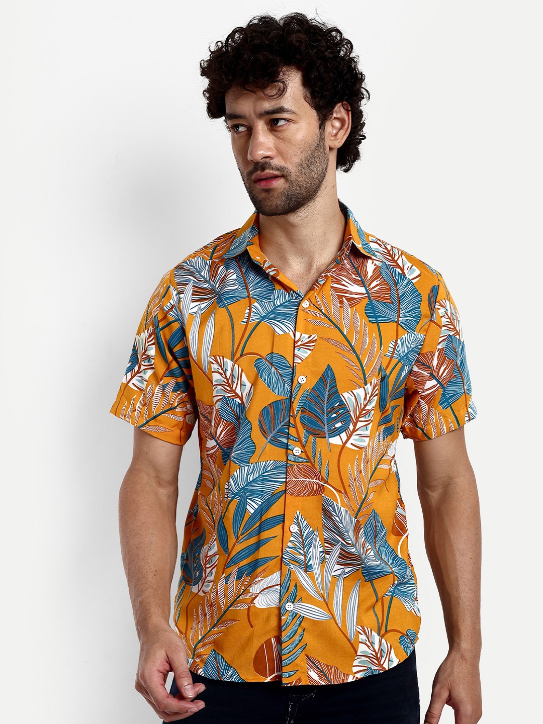 

GRECIILOOKS Relaxed Floral Printed Casual Shirt, Mustard