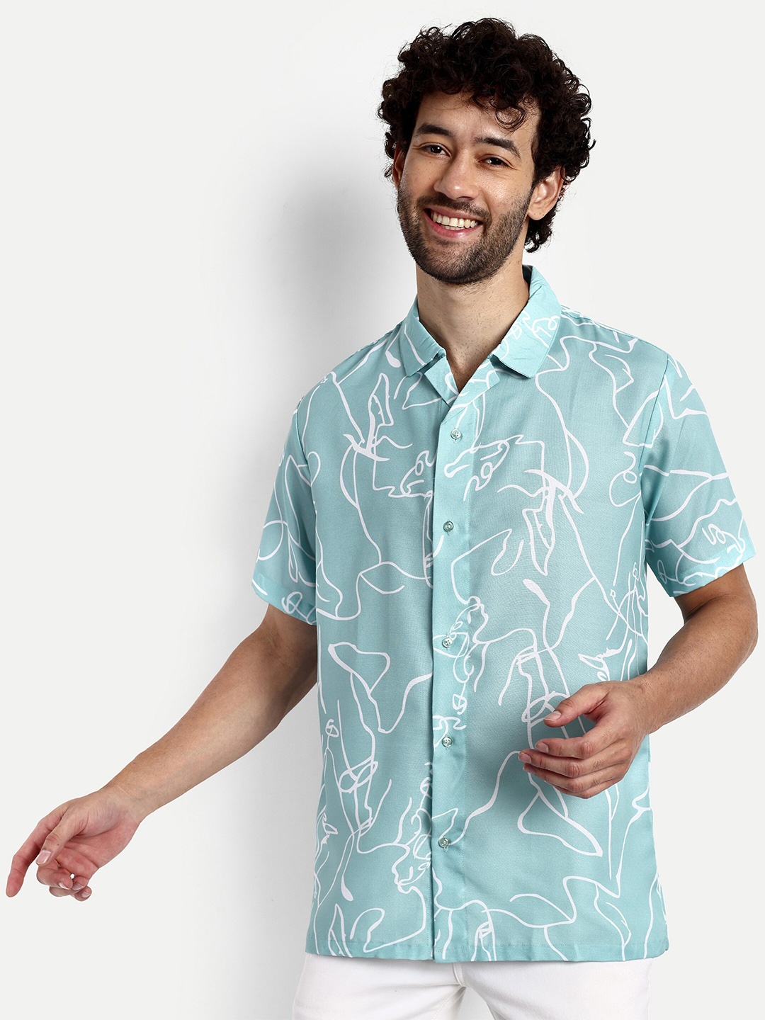 

GRECIILOOKS Relaxed Abstract Printed Casual Shirt, Green