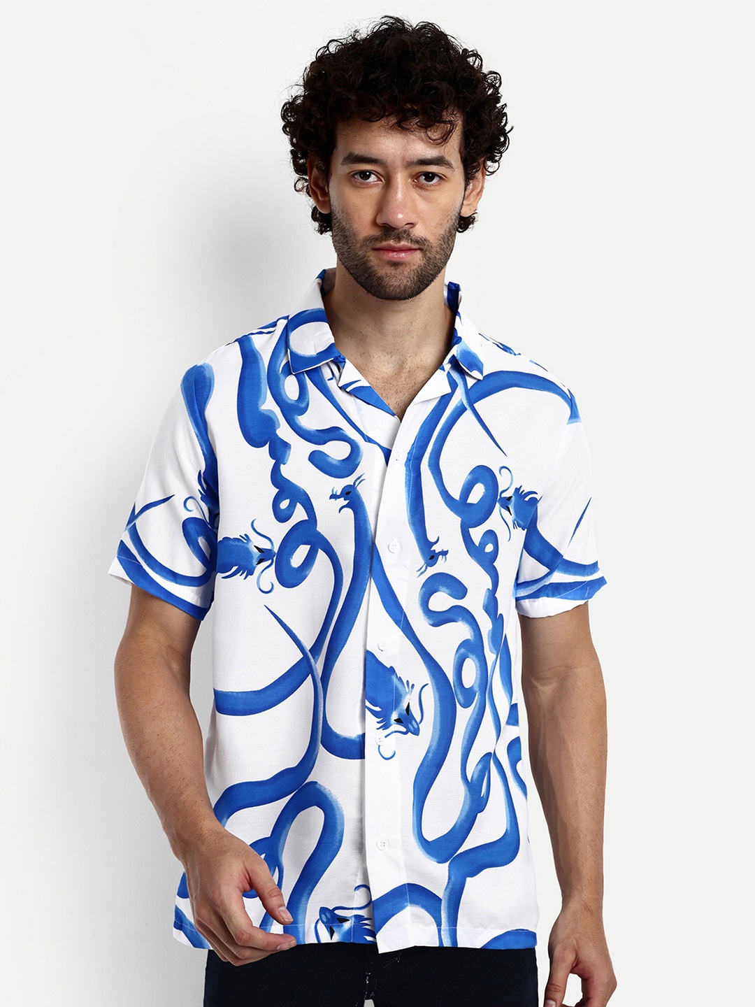 

GRECIILOOKS Relaxed Abstract Printed Casual Shirt, Blue
