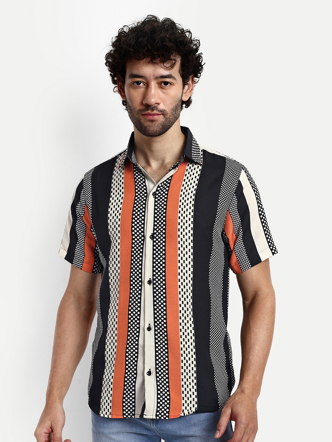 

GRECIILOOKS Relaxed Striped Casual Shirt, Orange