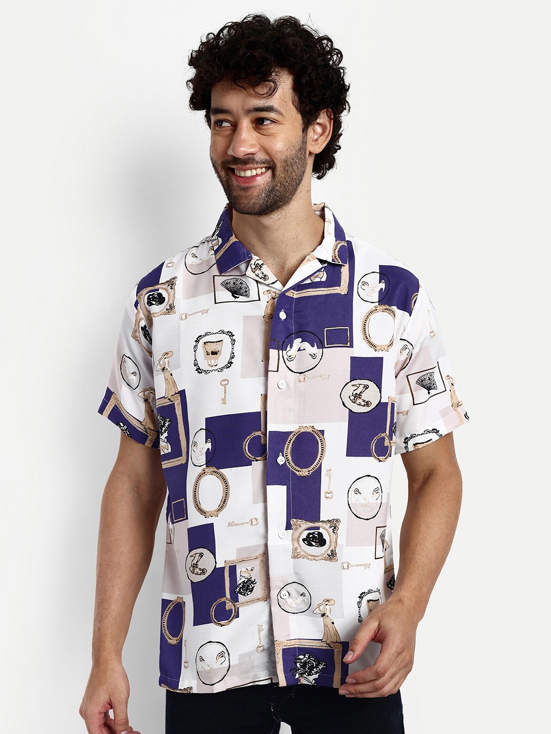 

GRECIILOOKS Relaxed Abstract Printed Casual Shirt, Lavender