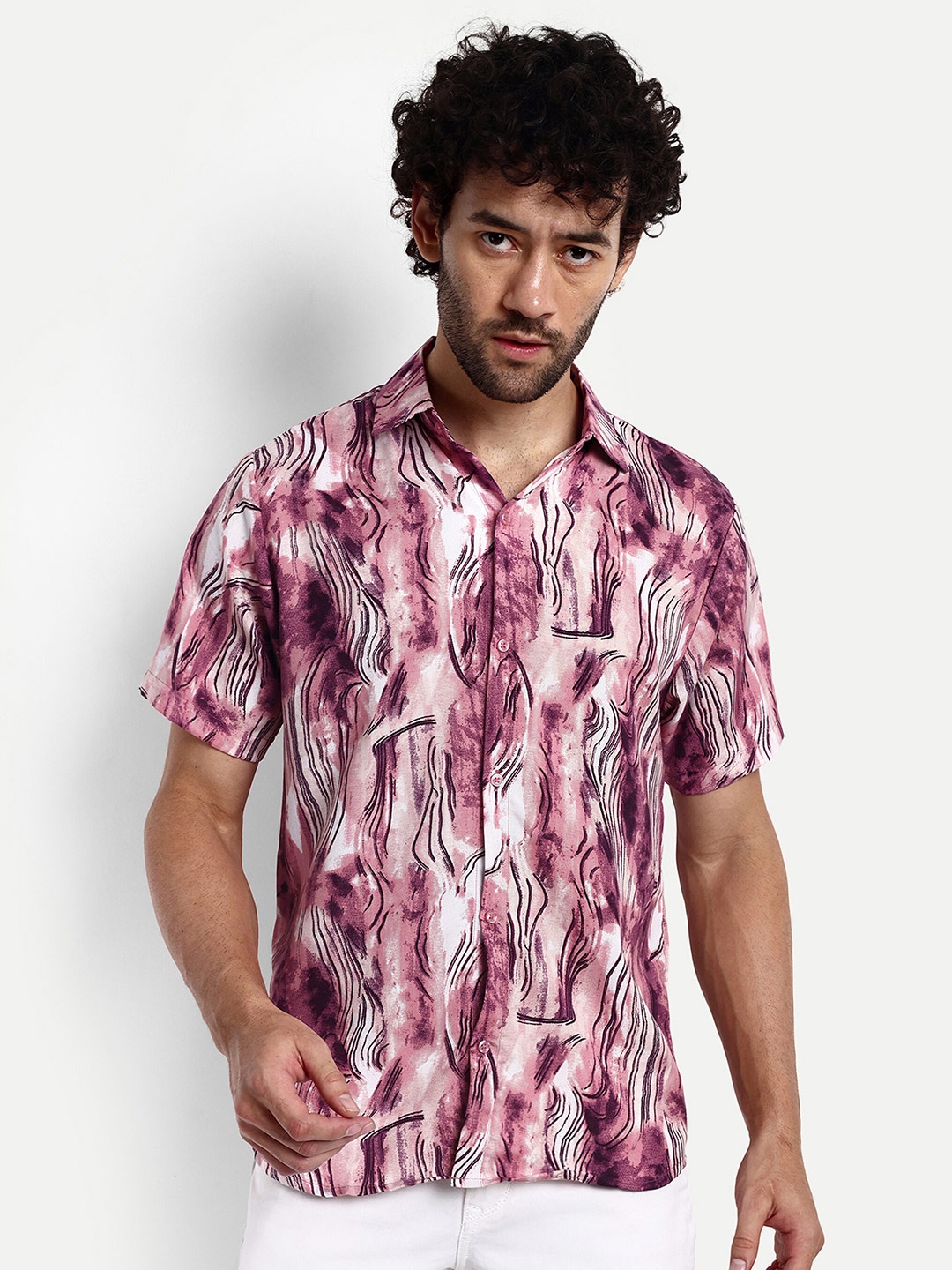 

GRECIILOOKS Relaxed Abstract Printed Casual Shirt, Pink