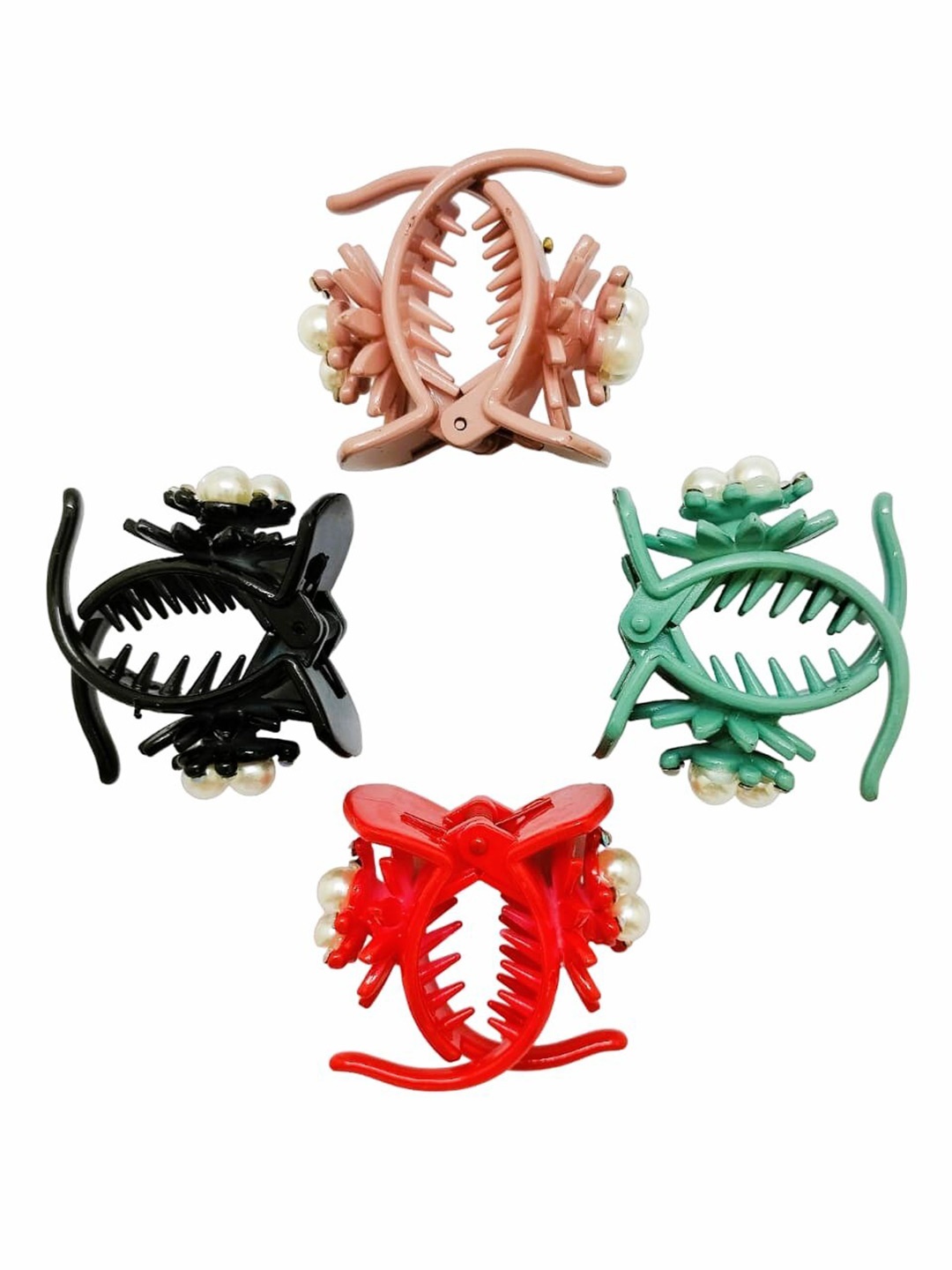 

FEMMIBELLA Set of 4 Beaded Claw Clips, Red