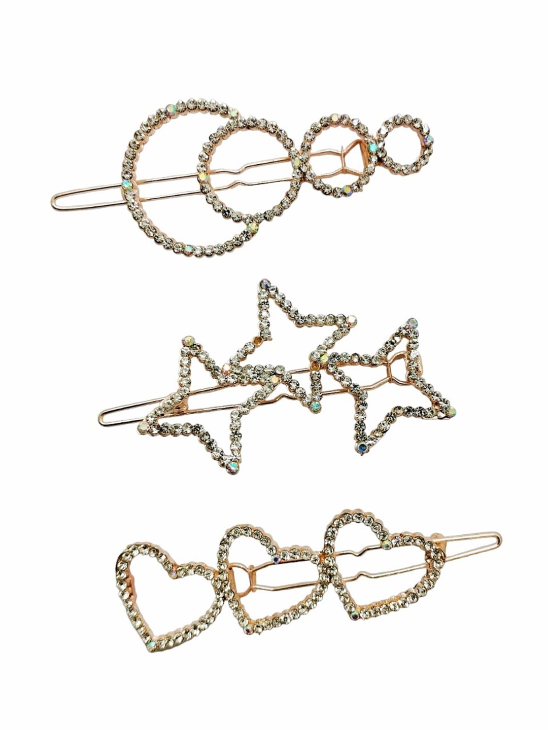 

FEMMIBELLA Women Gold-Toned Set of 3 Embellished Tic Tac Hair Clips