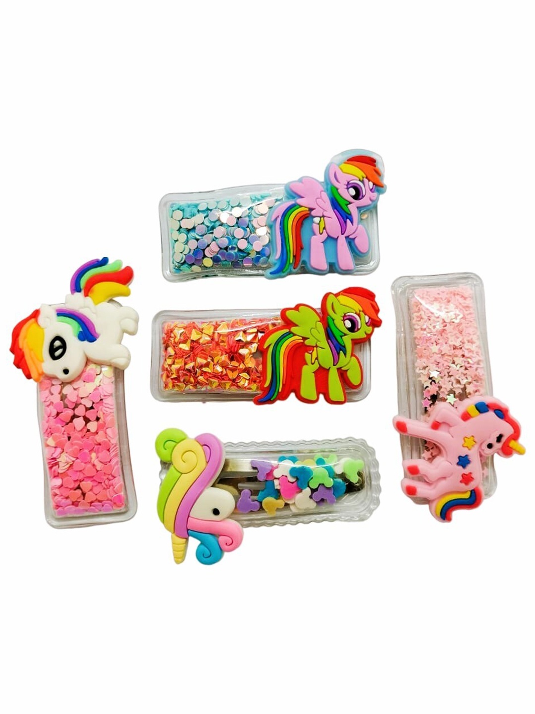 

FEMMIBELLA Girls Set of 5 Unicorn Embellished Tic Tac Hair Clips, Red